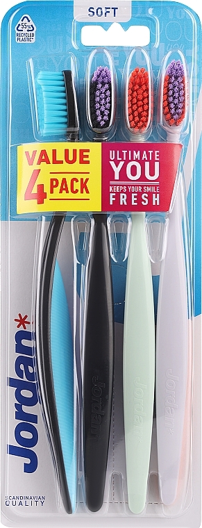 Soft Toothbrush, 4 pieces, blue + black + mint + white - Jordan Ultimate You Soft Toothbrush — photo N1
