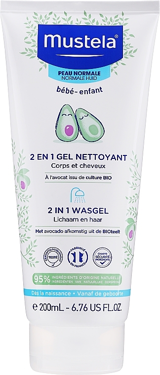 2-in-1 Hair & Body Cleansing Gel with Avocado - Mustela Baby 2 In 1 Cleansing Gel With Avocado Hair And Body — photo N2