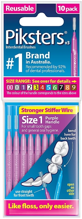 Interdental Brush, 1, Purple, Pack of 10 - Pixsters Interdental Brushes Purple Size 1 — photo N1