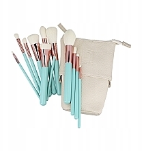 Set of 12 Turquoise Makeup Brushes in White Case - ILU Basic Mu Turquoise Makeup Brush Set — photo N4