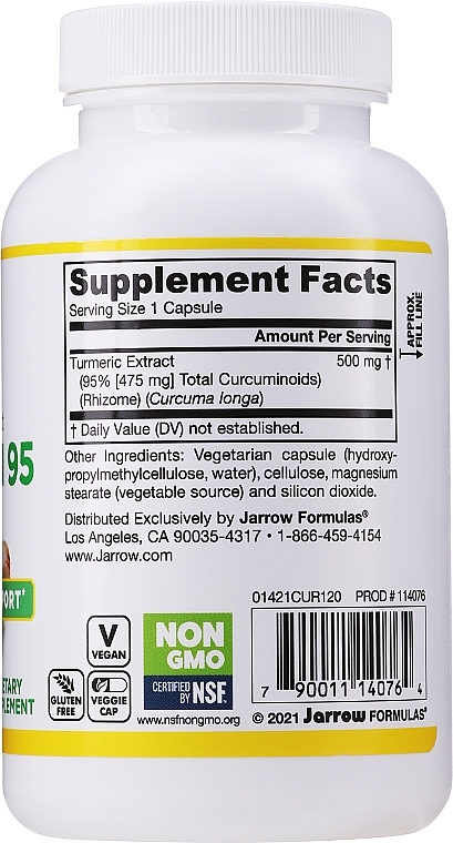 Dietary Supplement "Curcumin 95" - Jarrow Formulas Curcumin 95 500mg — photo N3