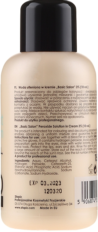 Creamy Oxydant Emulsion 3% - Stapiz Professional Oxydant Emulsion 10 Vol — photo N2