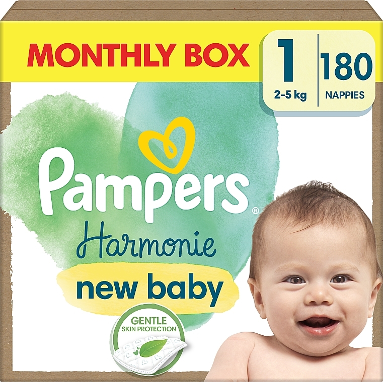 Harmonie ニューベビー オムツ、サイズ 1、2-5キロ、180枚 - Pampers	 — photo N1