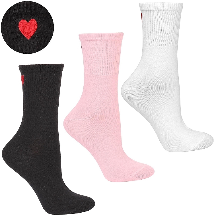 Women's Long Socks, 1 pair, white with a heart - Moraj — photo N1