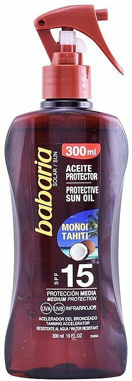 Sunscreen Oil Spray SPF15 - Babaria Solar Aceite Monoi Tahiti Pistola — photo N1