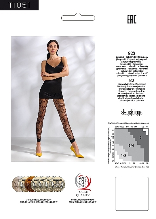 Fine Fishnet Leggings with Floral Pattern, TI051, nero - Passion — photo N2