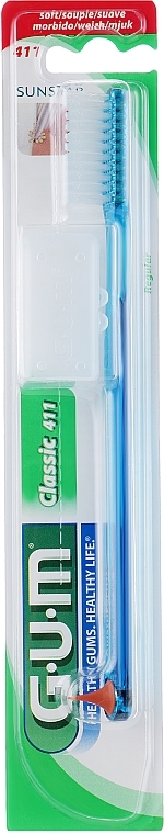 Classic 411 Toothbrush, soft, blue - G.U.M Soft Regular Toothbrush — photo N1