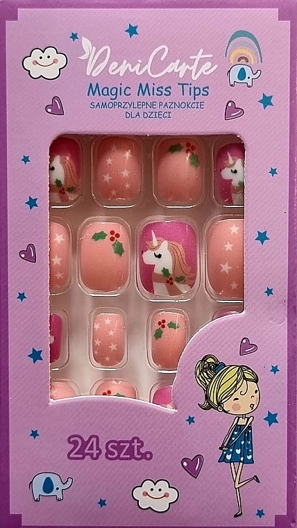 Unicorn & Stars False Nails for Kids, dark pink, 955 - Deni Carte Magic Miss Tips — photo N1