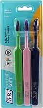 Toothbrush Set, 3 pcs, pale pink + green + dark blue - TePe Colour Soft — photo N1