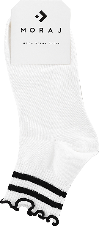 Women Short Cotton Socks with Ruffles, white - Moraj — photo N1