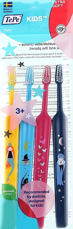 Kids Toothbrush, pink+blue+yellow+blue - TePe Kids Extra Soft — photo N1