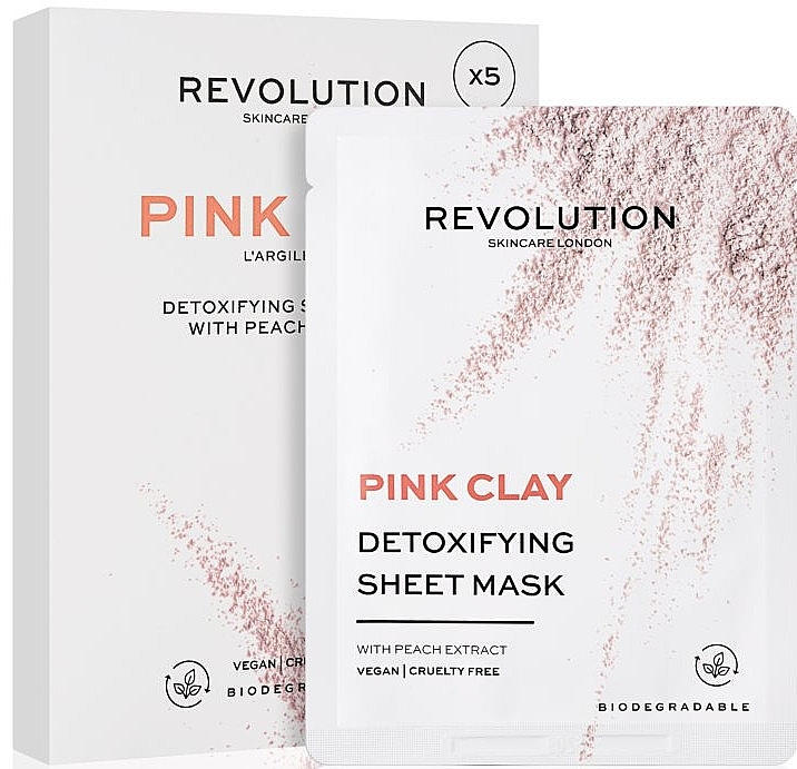 Sheet Mask Kit - Revolution Skincare Pink Clay Detoxifying Sheet Mask (f/mask/5pcs) — photo N5