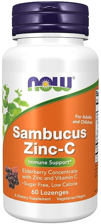 Dietary Supplement "Zinc with Vitamin C & Elderberry" - Now Foods Sambucus Zinc-C — photo N1