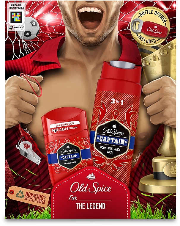 Set - Old Spice The Legend Captain (sh/gel/250ml + deo/50ml + bottle/opener/1pc) — photo N2