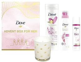 Fragrances, Perfumes, Cosmetics Set - Dove Advent Box For Her (sh/foam/200ml + water/150ml + b/lot/250ml + candle/100g)