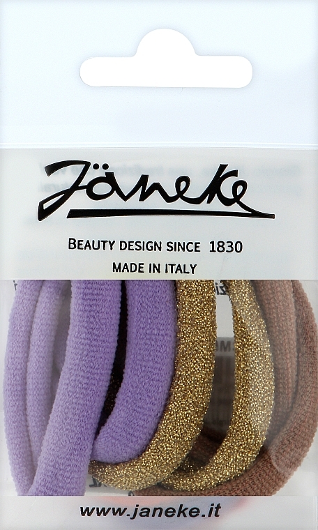 Hair Ties, 6 pcs, purple+gold+dark beige - Janeke — photo N1