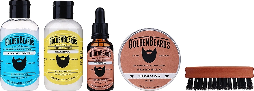 Set - Golden Beards Starter Beard Kit Toscana (balm/60ml + oil/30ml + shm/100ml + cond/100ml + brush) — photo N2