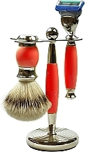 Fragrances, Perfumes, Cosmetics Shaving Set - Golddachs Pure Bristle, Fusion Polymer Red Chrom (sh/brush + razor + stand)