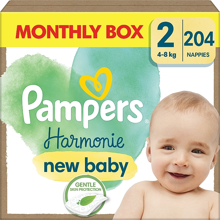 Harmonie New Baby Diapers, size 2, 4-8 kg, 204 pcs - Pampers — photo N1