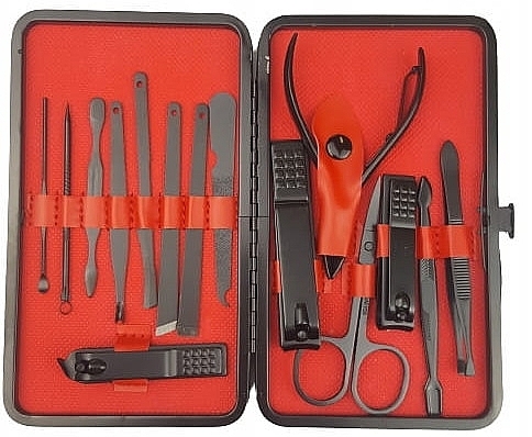 Manicure Kit, 15 tools, black-red - Deni Carte — photo N2