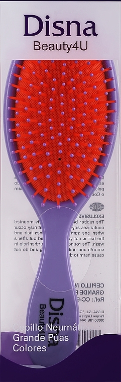 Oval Hair Brush with Nylon Bristles & Pins, 18 cm, purple-orange - Disna Beauty4U — photo N2