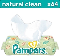 Baby Wet Wipes 'Natural Clean', with flap, 64 pcs - Pampers — photo N1