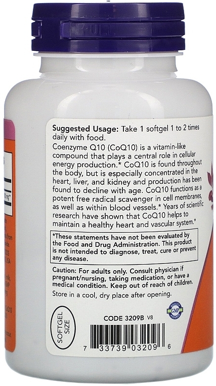 Capsules "Coenzyme Q10", 100mg - Now Foods CoQ10 — photo N3