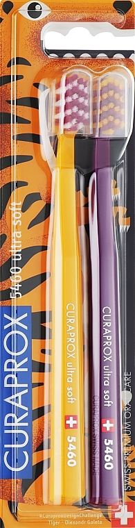 Tiger Edition Toothbrush Set, 2 pcs, yellow + purple - Curaprox Ultra Soft CS 5460 — photo N1