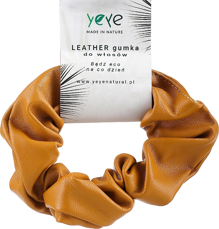 Leather Scrunchie 10.5 x 3.5 cm, mustard - Yeye Leather Scrunchie — photo N3