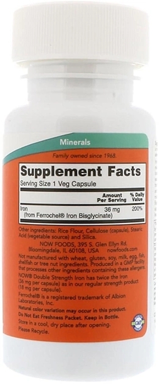 Iron Capsules, 36 mg - Now Foods Iron — photo N2