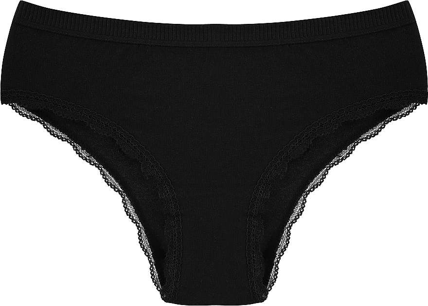 Brazilian Cotton Panties with Lace, black - Moraj — photo N1