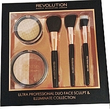 Fragrances, Perfumes, Cosmetics Set - Makeup Revolution Ultra Professional Duo Face Sculpt & Illuminate Collection (brush/3pc + powder/15g + illuminator/powder/6.6g)