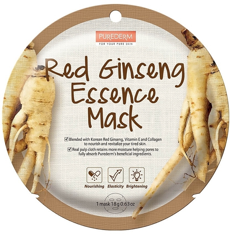 紅参エキス配合シートマスク - Purederm Red Ginseng Essence Mask — photo N1