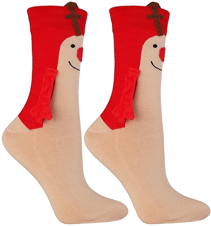 Christmas Socks with Magnet in Decorative Box 'Friendsy', CSLS250-016, red with deer - Moraj — photo N2