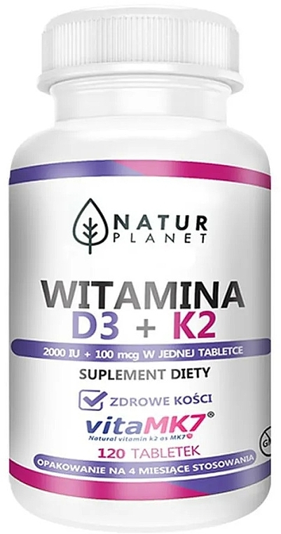 Vitamin D3+K2, Tablets - NaturPlanet Vitamin D3 + K2 — photo N1