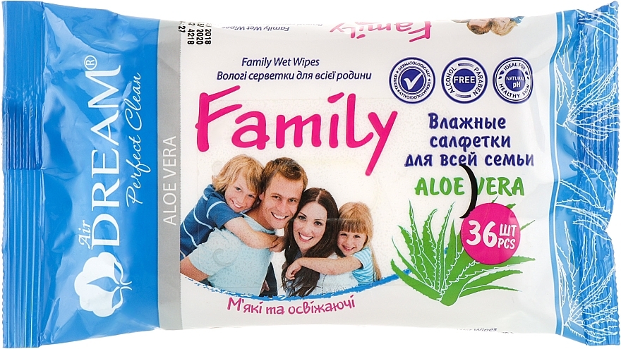 Family Wet Wipes, 26 pcs - Air Dream Family Aloe Vera — photo N1