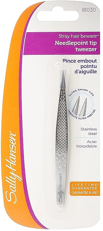 Eyebrow tweezers, 81030 - Sally Hansen Stray Hair Beware Needle Point Tip Stainless Steel Tweezers — photo N1