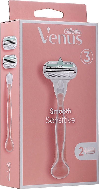 Shaving Razor with 2 Replaceable Cassettes, pink - Gillette Venus Smooth Sensitive — photo N1