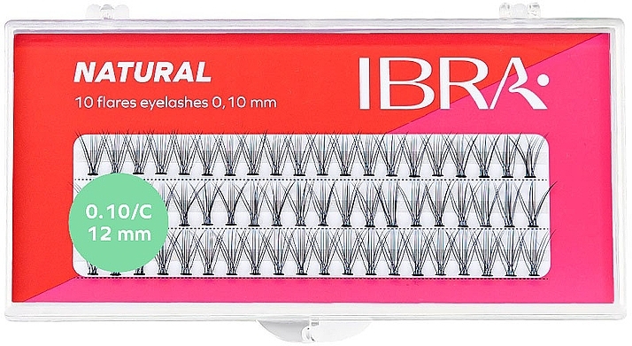 Individual Lashes, C 12mm - Ibra 10 Flares Eyelash Knot Free Naturals — photo N1