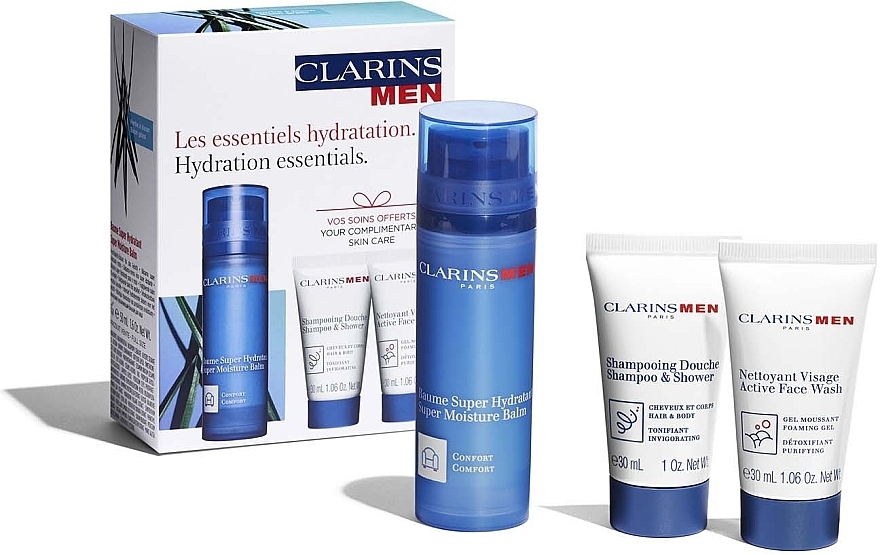 Set - Clarins Men Hydration Essentials (f/balm/50ml + wash/gel/30ml + shm/sh/gel/30ml) — photo N2