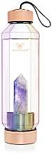 Glass Holographic Water Bottle with Amethyst, 650 ml - Crystallove Hexagon Hologram Amethyst Bottle — photo N1