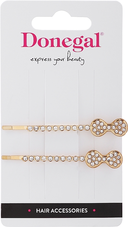 Hair Clips FA-5692, 2 pcs, golden with bow - Donegal — photo N1