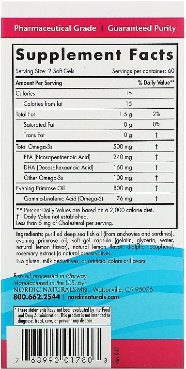 Women Evening Primrose Dietary Supplement "Omega-3" - Nordic Naturals Omega — photo N3