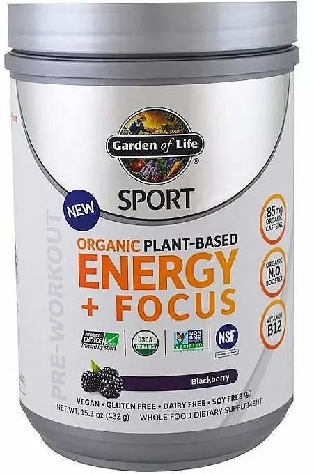 Blackberry Pre-Workout Vegetable Protein Dietary Supplement - Garden of Life Sport Energy + Focus — photo N1