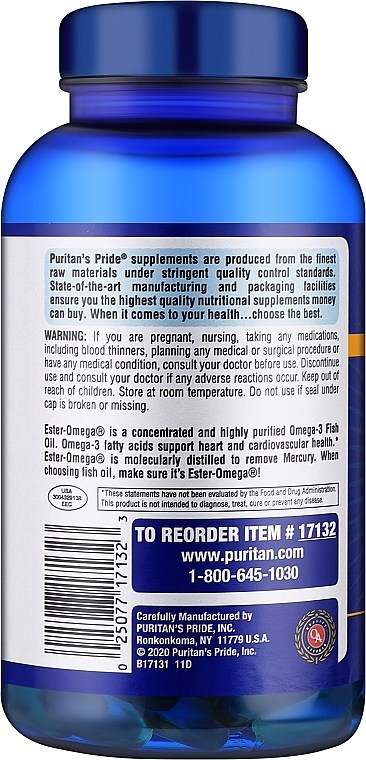 Omega-3, 1200 mg - Puritan's Pride Double Strength Omega-3 Fish Oil 1200mg/600mg Softgels — photo N2