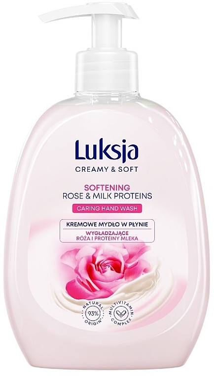 Liquid Cream Soap "Rose & Milk Proteins" - Luksja Creamy & Soft Softening Rose & Milk Proteins Caring Hand Wash — photo N2