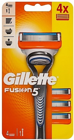 Razor with 4 Refill Cartridges, grey - Gillette Fusion5 Razor For Men — photo N1