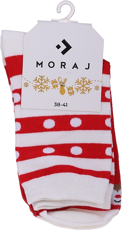 Women Christmas Socks, CSLS250-015, white-red striped - Moraj — photo N1