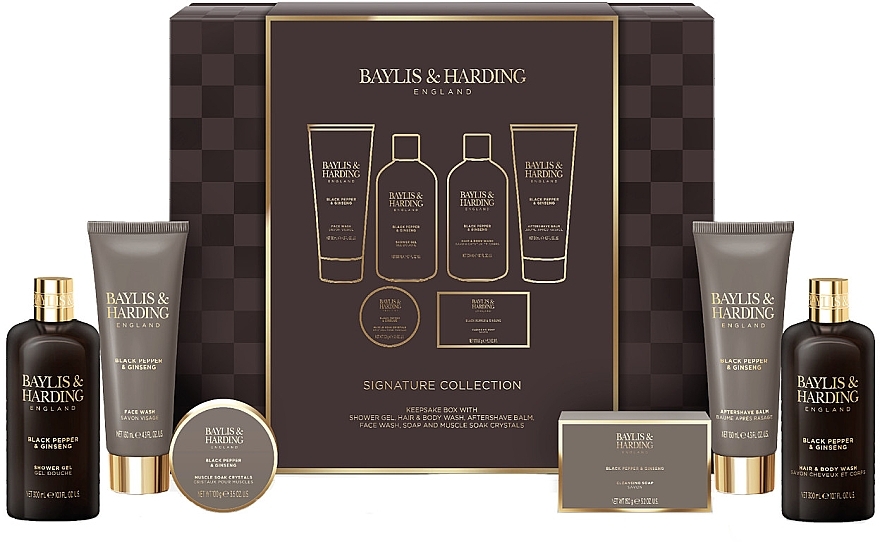 Set, 6 products - Baylis & Harding Black Pepper & Ginseng Men's Luxury Shower & Prep Gift Set — photo N1