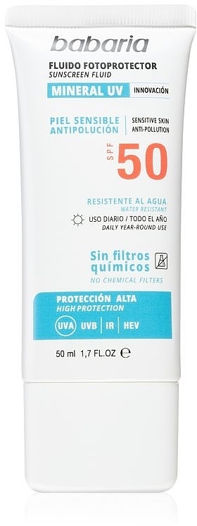 Protecting Face Fluid without Chemical Filters SPF50 - Babaria Sun Mineral Fotoprotector Facial Fluid — photo N1